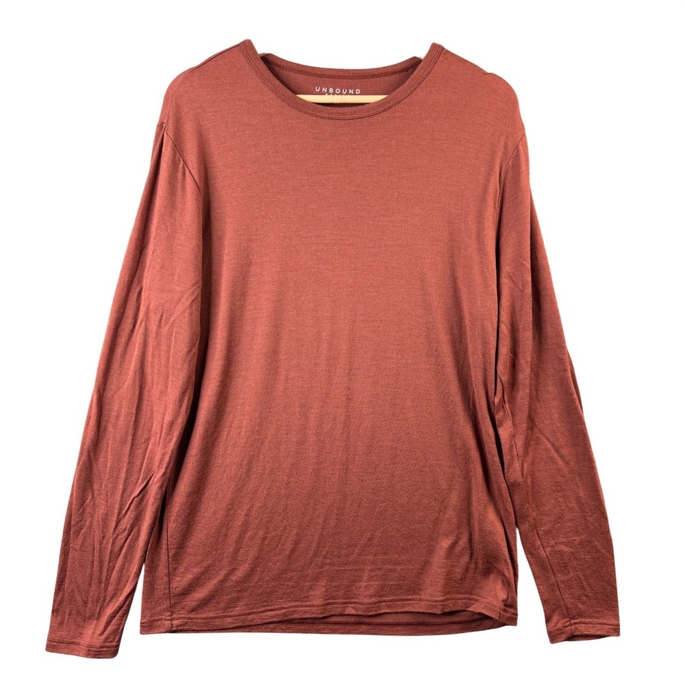 Unbound Merino Mens Long Sleeve Crew Neck T-Shirt Rust Red 100% Merino Wool Sz M